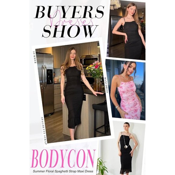 🆕 Women Brown Mesh Sexy Cami Long Dresses Floral Slip Maxi RuchedSummer Bodycon - Picture 6 of 6